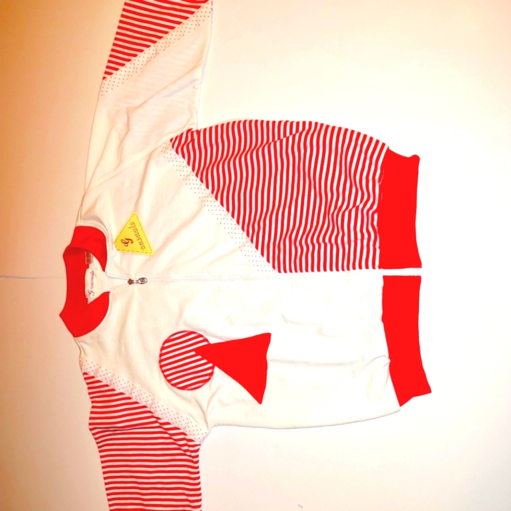 G Casuals Women's Retro Zip Up White & Red Sweater